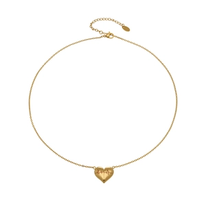 Collana a cuore in acciaio inossidabile dorato con incisione EKG rossa su catena