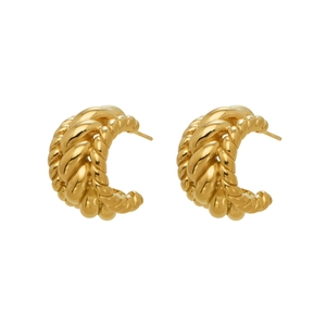 Boucles d'oreilles créoles en forme de C en acier inoxydable torsadé plaqué or 18 carats