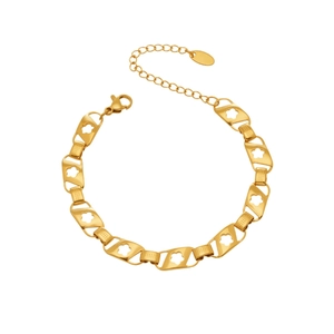 Bracelet ajouré doré à motifs floraux avec fermoir mousqueton et chaîne de réglage