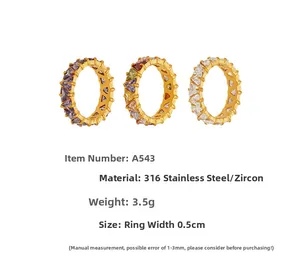 Dettagli di anelli in acciaio inossidabile 316 placcati oro 18k con zirconi colorati
