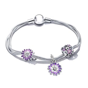 Bracciale con Charm DIY per Donna Rame Placcato Argento 925 Catena a Serpente Multi-filo Smalto Margherita Arcobaleno Cuore Gioielli