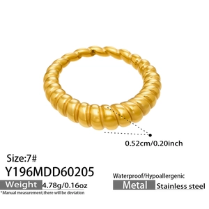 Detailed size specifications and weight of the gold ribbed stainless steel ring