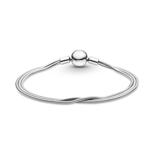 Bracciale a tripla catena a serpente con chiusura a sfera lucida e finitura argento