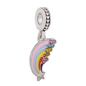 Silver rainbow shooting star charm with colorful enamel and sparkling rhinestones