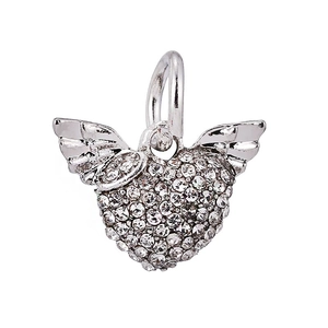 Elegant heart pendant with silver wings and micro-pave zirconia charms for DIY bracelets
