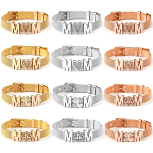 Titanium Steel Mesh Bracelet For Women MOM Heart Rhinestone Pendant Adjustable Milanese Band Bracelet Mothers Day Gift