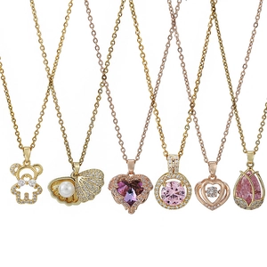 Stainless Steel Zirconia Pendant Necklace For Women Bear Shell Artificial Pearl Heart Star Flower Dancing Stone Fashion Jewelry Accessory Gift