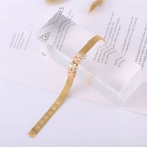 Gold mesh stainless steel MOM bracelet featuring sparkling diamonds and adjustable band