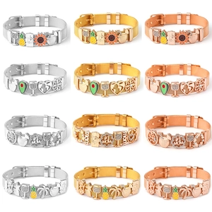 Stainless Steel Mesh Bracelet For Women With Summer Vacation Sliding Charms Pineapple Sunflower Heart Mom Jewelry Gift