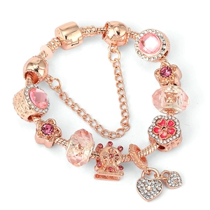 Roségold Charm Armband Rosa Herzen Charms DIY Schlangenkette Versilbert Strass Schmuck Romantisches Geschenk Für Damen