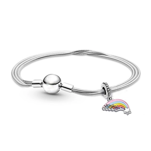 Bracciale a serpente placcato argento 925 con ciondolo arcobaleno colorato e stella