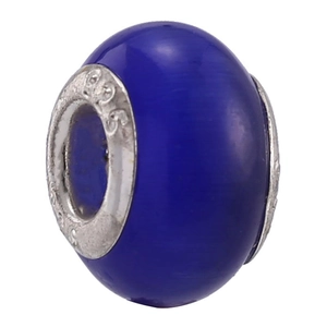 Detail of blue cat eye bead with S925 sterling silver core for DIY jewelry making