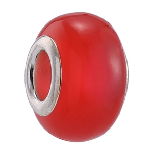 Polished red synthetic cat eye bead with silver core for DIY jewelry making