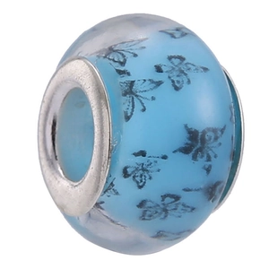 Perle en résine bleu clair avec motif papillon et cœur en argent pour bracelet DIY