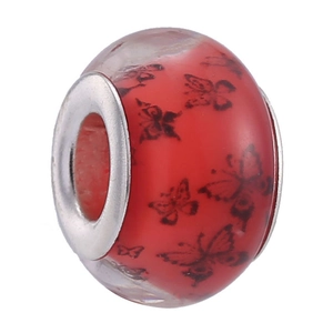 Perle papillon translucide rouge avec noyau en métal pour création de bracelet DIY