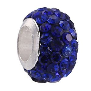 Sparkling dark blue crystal ball charm with four rows of rhinestones for DIY bracelets