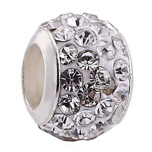 Spherical crystal bead with 4 rows of white rhinestones for DIY charm bracelets