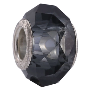 Detail of black faceted crystal bead with S925 sterling silver tube for DIY bracelets
