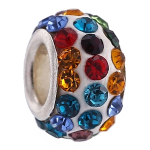 Detail of colorful crystal pave beads with large holes for DIY bracelet jewelry making