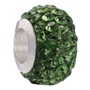 Olive green crystal paved charm bead with 4 rows of rhinestones for DIY bracelet