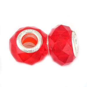 Faceted red crystal large hole bead with S925 silver core for DIY bracelet making