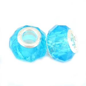 Blue faceted crystal charms with S925 sterling silver core for DIY bracelets