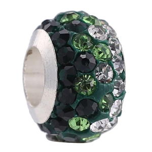 Colorful Shamballa bead with green and white rhinestones for DIY bracelet jewelry