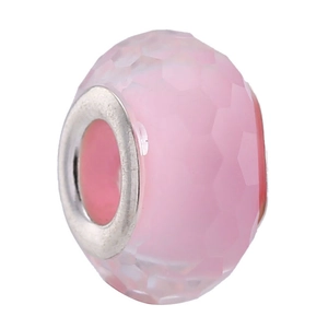Perle en résine rose à facettes avec noyau argenté pour bracelets et accessoires DIY
