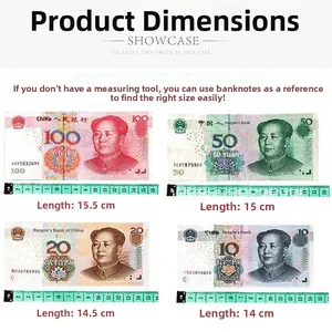 Size guide for bracelet beads showing currency bills as a reference for wrist measurements