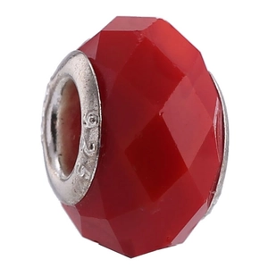 Faceted red resin charm bead with S925 silver core for DIY jewelry and bracelets