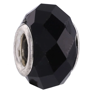 Faceted black resin large hole beads with silver metal core for DIY bracelet making