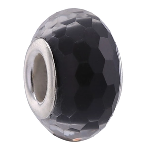 Perle facettée en résine noire avec noyau en argent pour bracelets et bijoux DIY