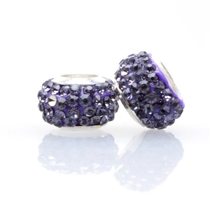 Sparkling dark purple crystal paved beads with silver core for DIY charm bracelets