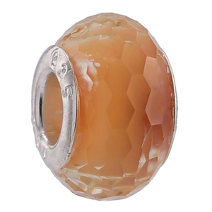 Perle en résine orange facettée avec noyau en argent sterling S925 pour bracelets