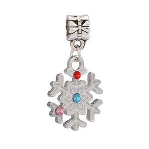 Snowflake pendant charm with white enamel and colorful rhinestones for DIY jewelry