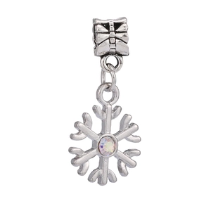 Silver snowflake pendant charm with iridescent rhinestone for DIY jewelry making