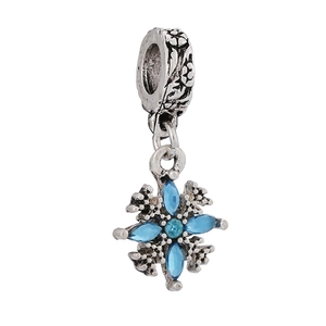 Silver snowflake pendant charm with blue marquise crystals for DIY bracelet and necklace