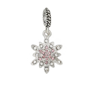 Detailed snowflake pendant charm with pink and white rhinestones for DIY jewelry making