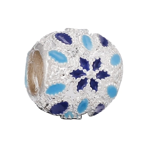 Blauwe emaille bloem bedel in zilver voor kerstboom sieraden armbanden