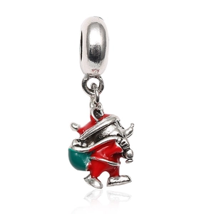 Silver Christmas elephant charm with red Santa suit and green gift bag for DIY bracelets