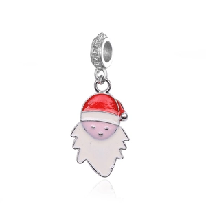 Detailed view of silver-plated Santa Claus charm with festive red and white enamel