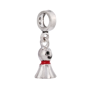 Silver Teru Teru Bozu charm with red and black enamel detail for DIY charm bracelets