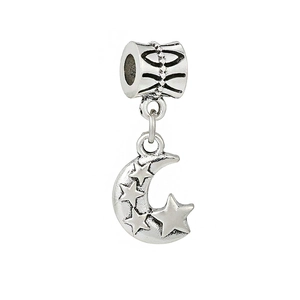 Detailed retro silver charm with crescent moon and star pendant for DIY jewelry bracelets