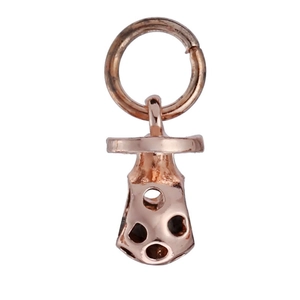Detailed view of rose gold pacifier charm with circular link for DIY bracelet making