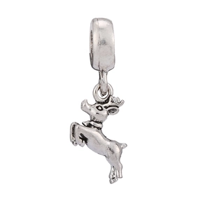 Macro shot of an oxidized silver reindeer charm bead for DIY bracelets and necklaces