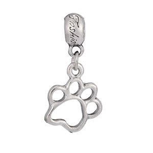 Silver hollow animal paw print charm with Fashion engraved ring for DIY jewelry making