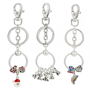 DIY Silver Alloy Snake Chain Keychain With Enamel Charms Rhinestone Pendant Fashion Jewelry Keyring For Women Bag Decor