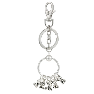 Silver lobster clasp keychain with five small animal charms on a polished metal ring