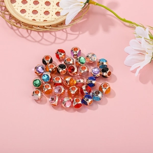Rose gold faceted glass beads for DIY jewelry making with large hole metal frames