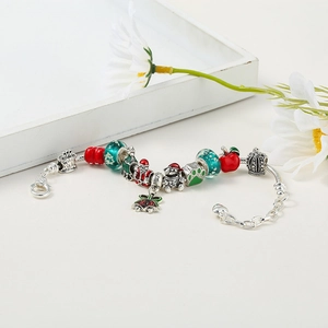Christmas Charm Bracelet Alloy Silver Plated Enamel Santa Claus Tree Snowflake DIY Jewelry For Women Festive Party Gift